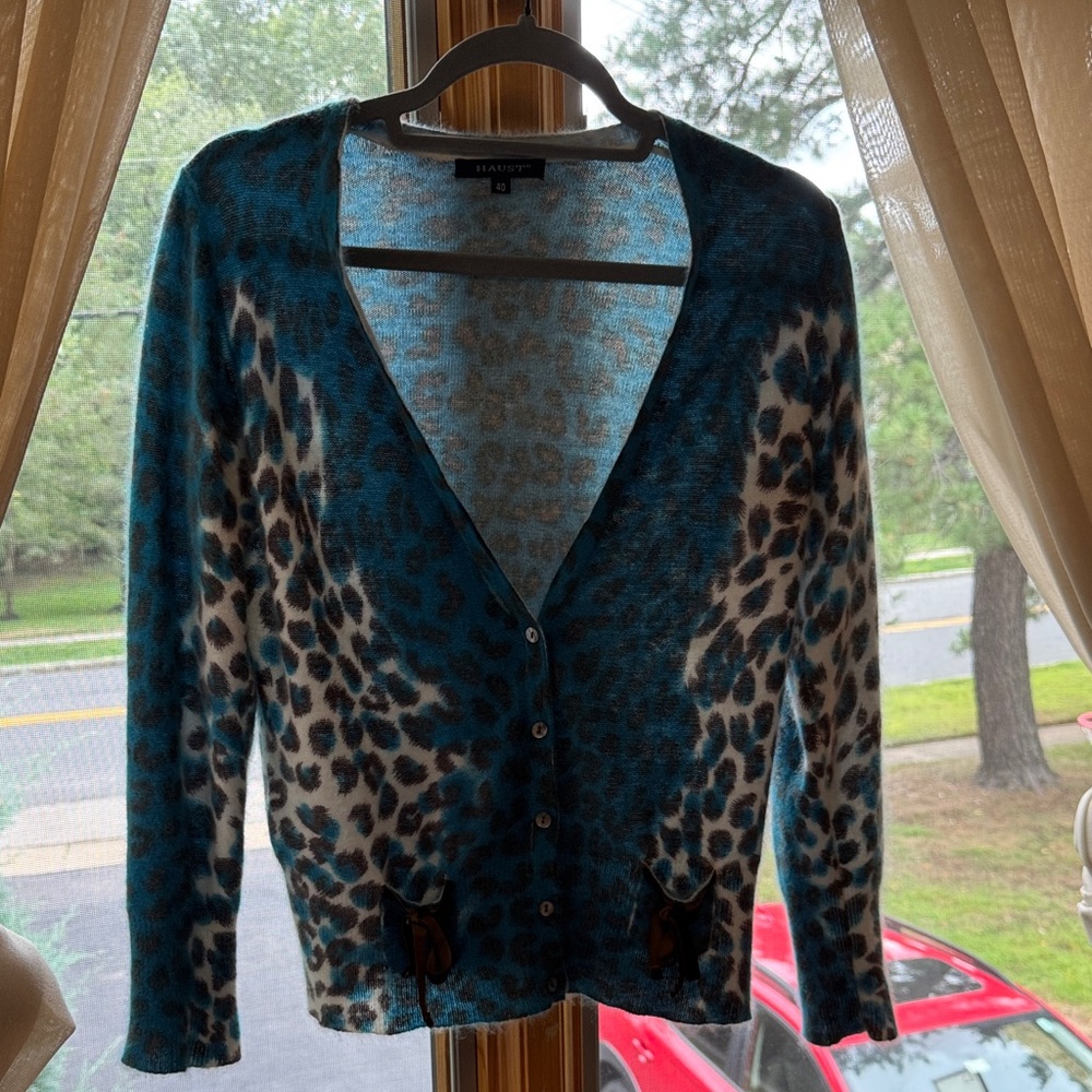 Leopard Print Teal and White Cardigan